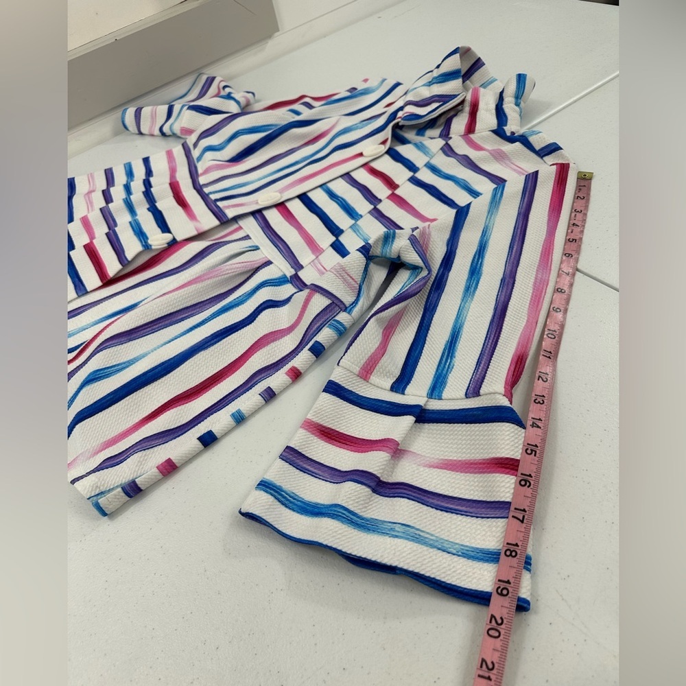 Damee Striped Wired Collar Bright Colors Blazer Jacket Gallery Art To Wear Large - Picture 7 of 8